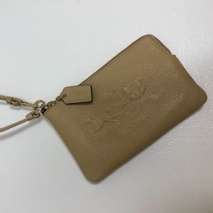 Embossed COACH Beige Leather Wristlet